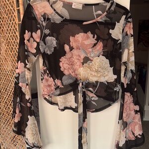 Floral Sheer Bell Sleeve Top